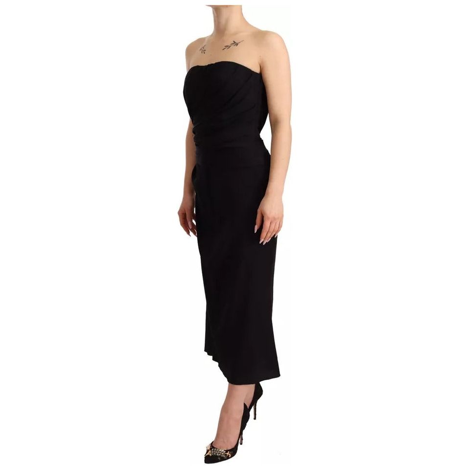 Dolce & Gabbana Black Silk Stretch Strapless Sheath Midi Dress Dolce & Gabbana