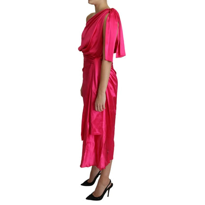 Dolce & Gabbana Fuchsia Fitted Cut One Shoulder Midi Dress