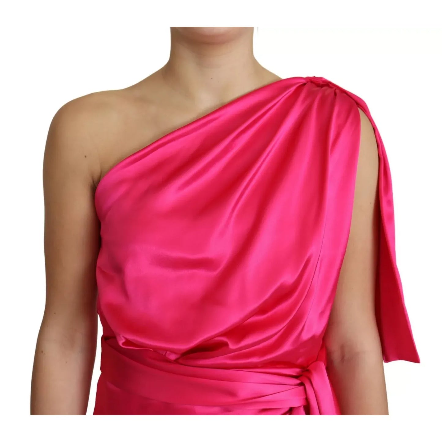 Dolce & Gabbana Fuchsia Fitted Cut One Shoulder Midi Dress