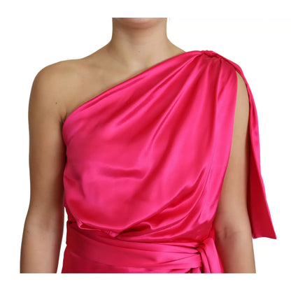 Dolce & Gabbana Fuchsia Fitted Cut One Shoulder Midi Dress