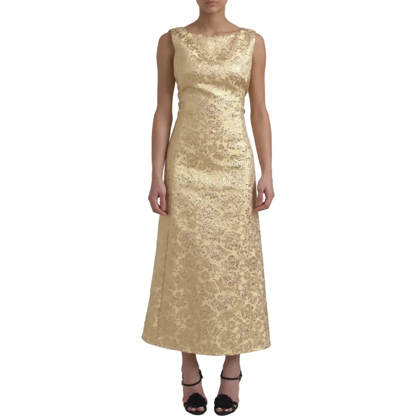 Dolce & Gabbana Gold Floral Jacquard Sheath A-line Long Dress Dolce & Gabbana