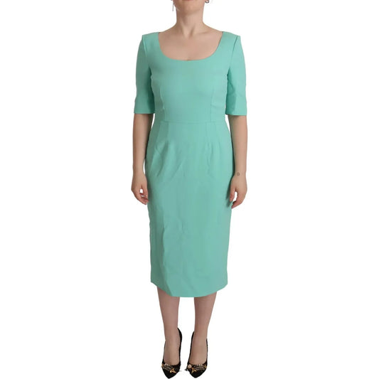 Mint Green Sheath Square Neckline Midi Dress