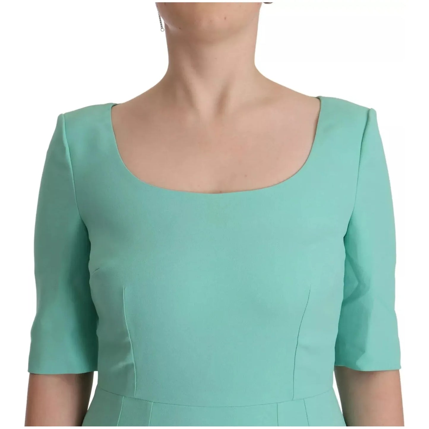 Mint Green Sheath Square Neckline Midi Dress