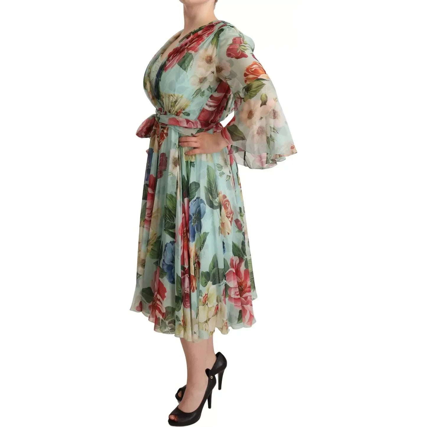 Multicolor Green Silk Wrap Gown Dress