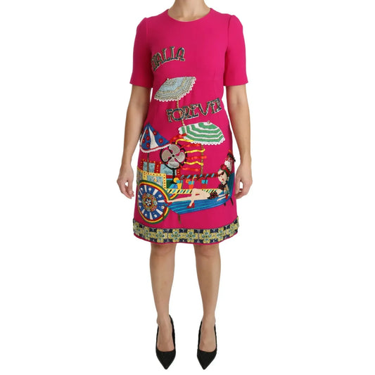 Dolce & Gabbana Pink Italia Forever Crystal Sheath Dress