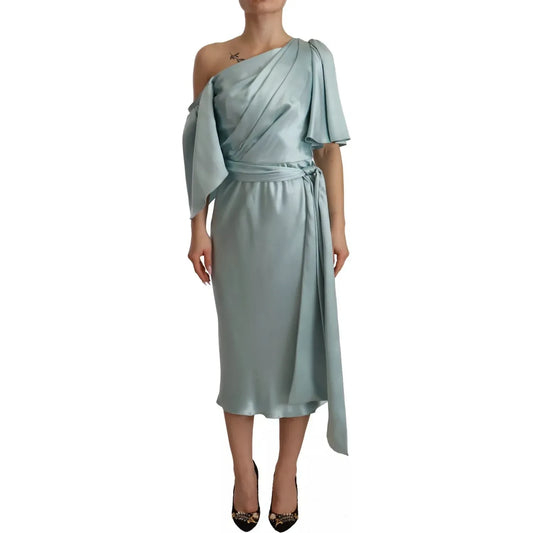 Dolce & Gabbana Silk Mint Green Fit Cut One Shoulder Midi Dress Dolce & Gabbana