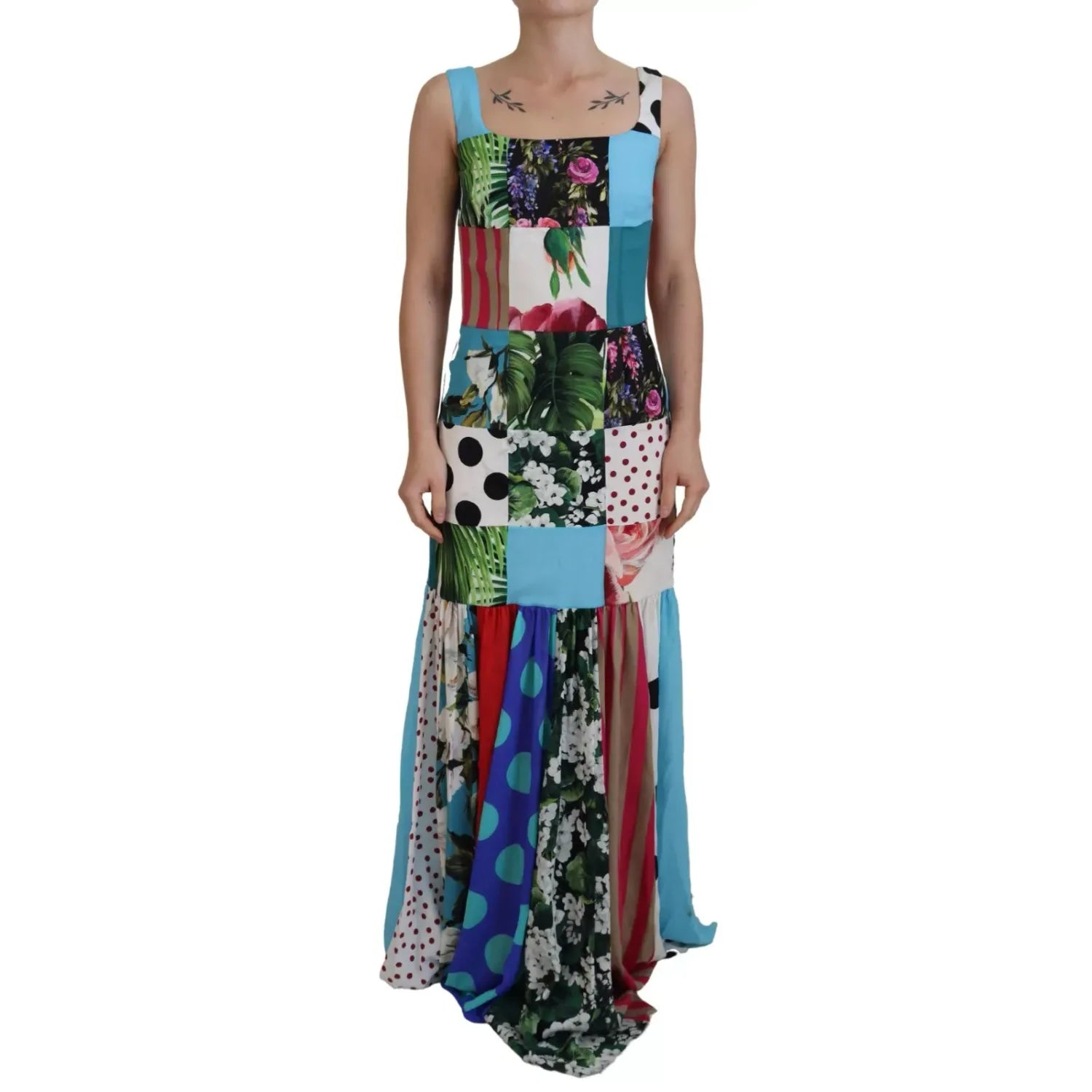 Dolce & Gabbana Silk Multicolor Patchwork Sheath Maxi Dress