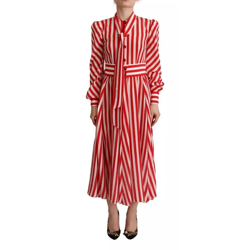 Dolce & Gabbana White Red Silk A-Line Shift Gown Maxi Dress