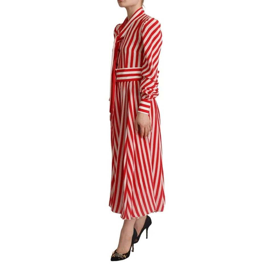 Dolce & Gabbana White Red Silk A-Line Shift Gown Maxi Dress