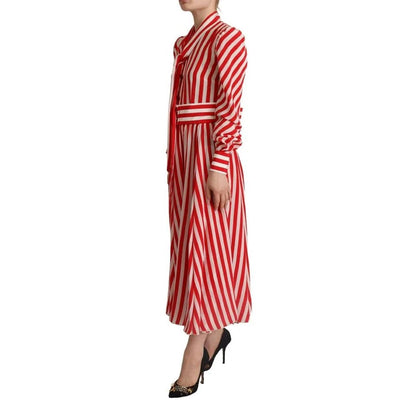 Dolce & Gabbana White Red Silk A-Line Shift Gown Maxi Dress