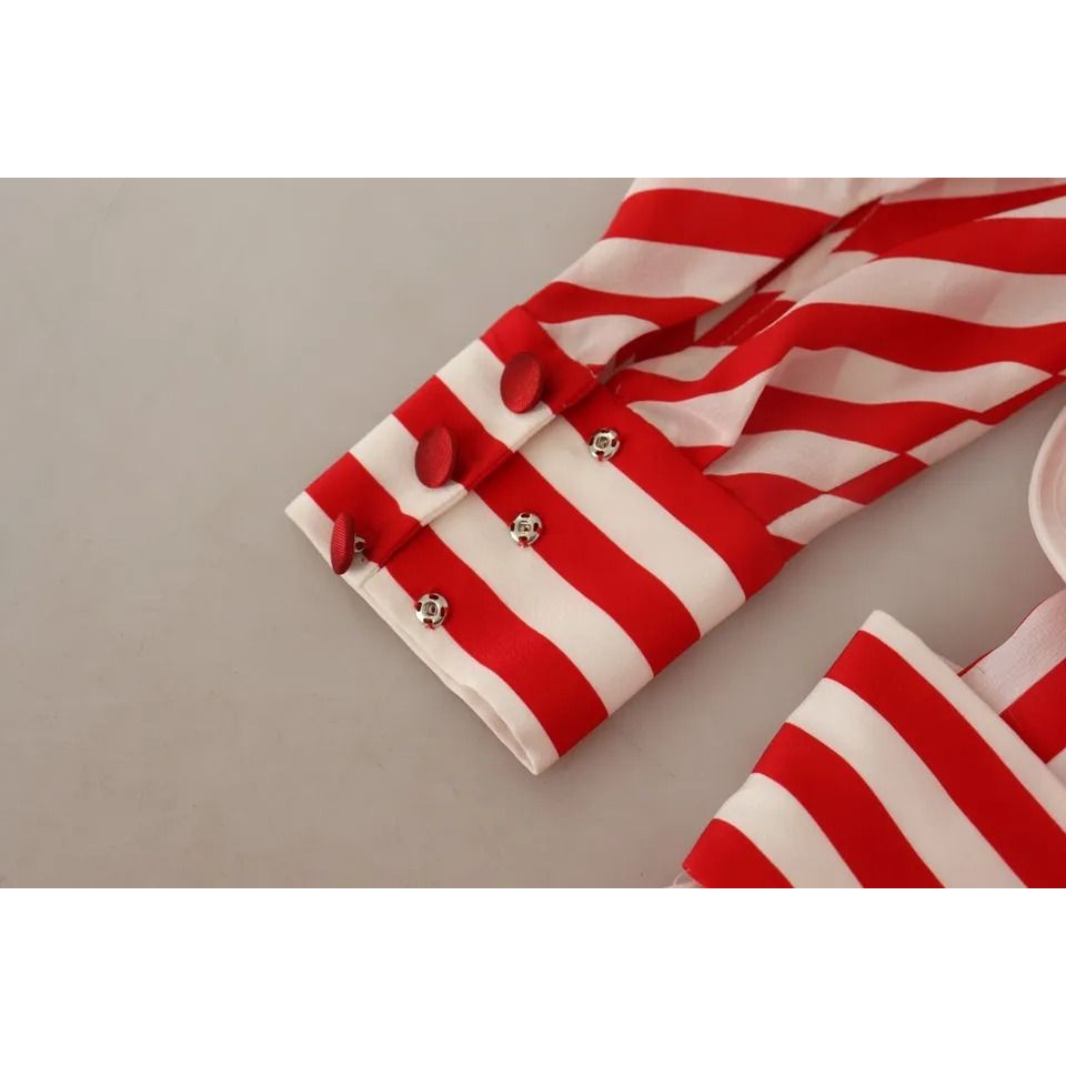 Dolce & Gabbana White Red Silk A-Line Shift Gown Maxi Dress