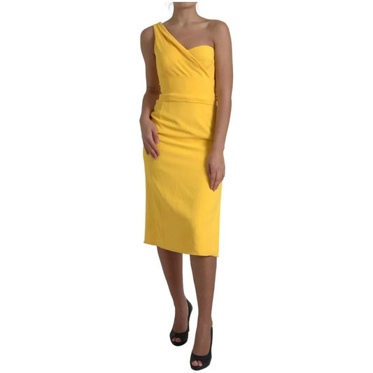 Dolce & Gabbana Yellow One Shoulder Side Slit Midi Dress Dolce & Gabbana