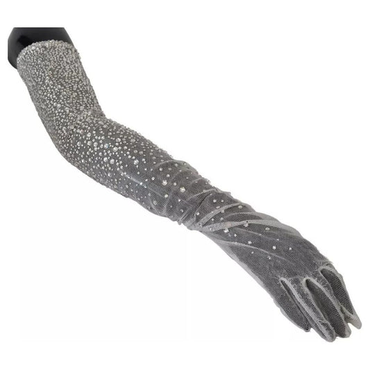 Dolce & Gabbana White Crystal Elbow Length Cotton Tulle Gloves Dolce & Gabbana