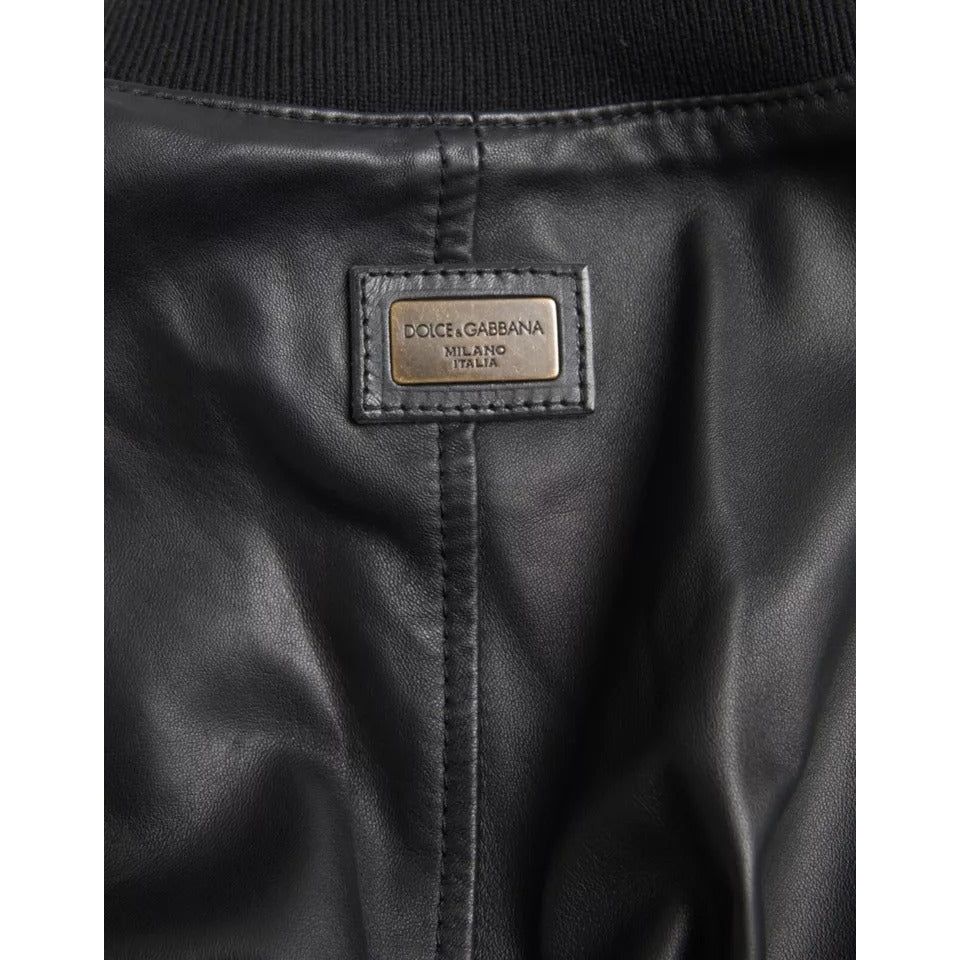 Dolce & Gabbana Black Bomber Leather Full Zip Biker Blouson Jacket Dolce & Gabbana