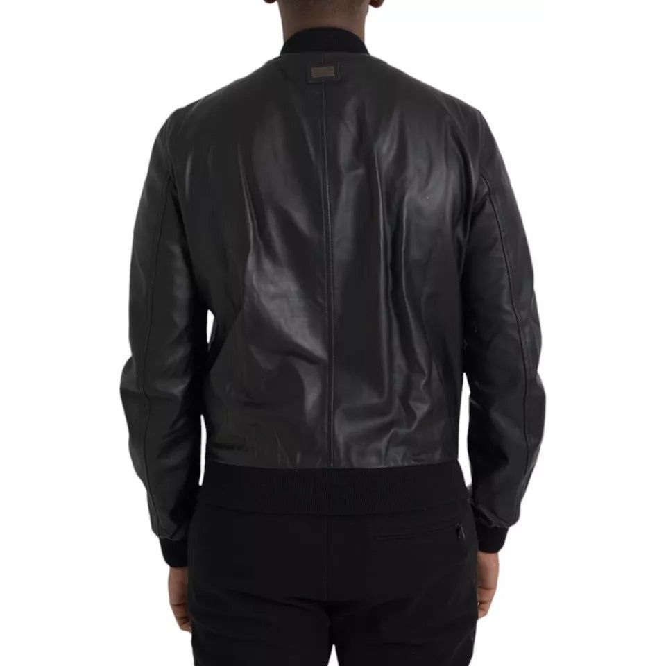 Dolce & Gabbana Black Bomber Leather Full Zip Biker Blouson Jacket Dolce & Gabbana