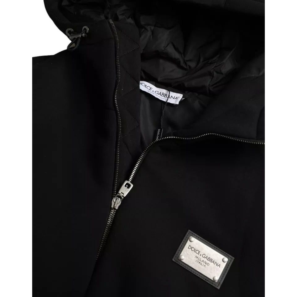 Dolce & Gabbana Black Cotton Hooded Logo Bomber Jacket Dolce & Gabbana