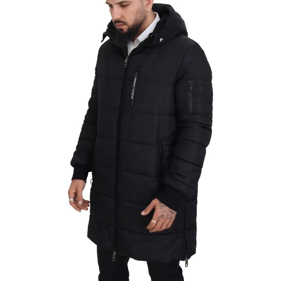 Dolce & Gabbana Black Nylon Hooded Parka Coat Winter Jacket Dolce & Gabbana