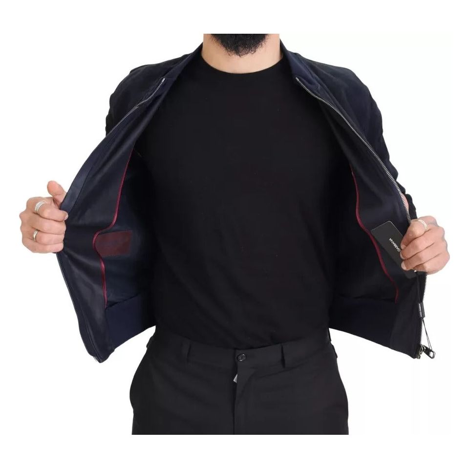 Dolce & Gabbana Dark Blue Suede Lambskin Blouson Jacket Dolce & Gabbana