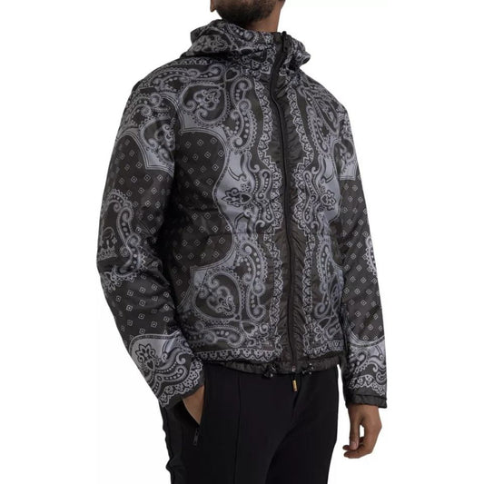 Dolce & Gabbana Gray Bandana Hooded Full Zip Bomber Jacket Dolce & Gabbana