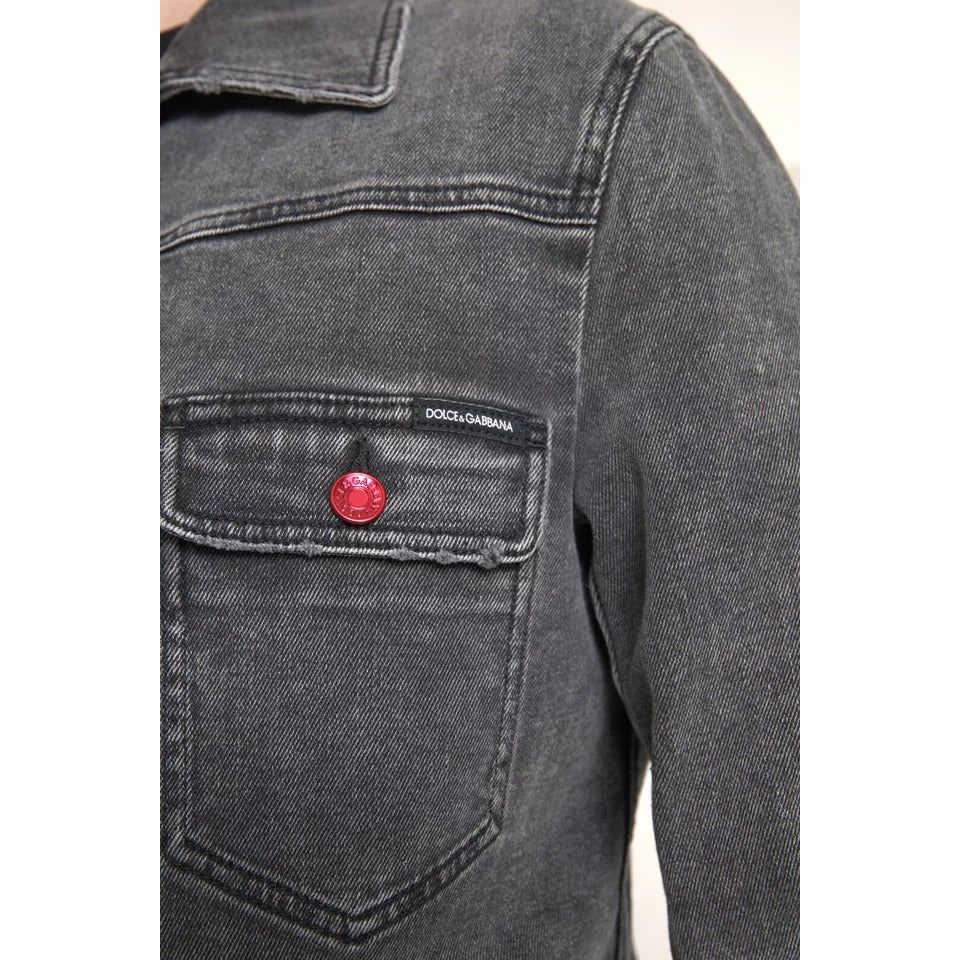 Dolce & Gabbana Gray Washed Cotton Stretch Denim Men Jacket Dolce & Gabbana