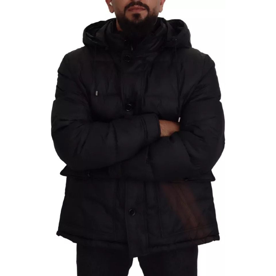 Dolce & Gabbana Black Polyester Hooded Parka Coat Winter Jacket Dolce & Gabbana