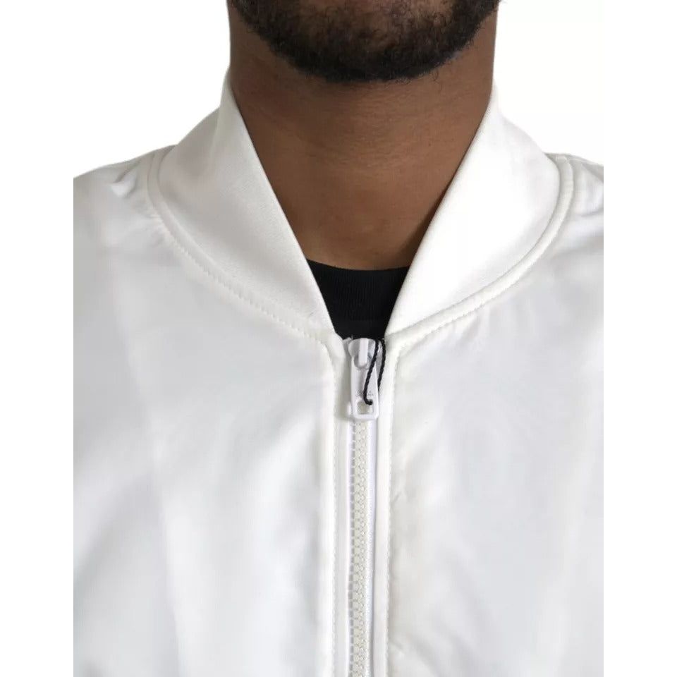 Dolce & Gabbana White Bomber Long Sleeves Full Zip Jacket Dolce & Gabbana