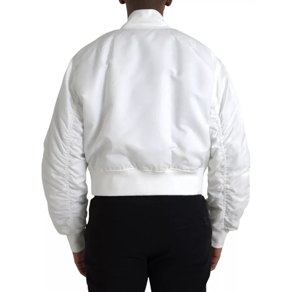 Dolce & Gabbana White Bomber Long Sleeves Full Zip Jacket Dolce & Gabbana