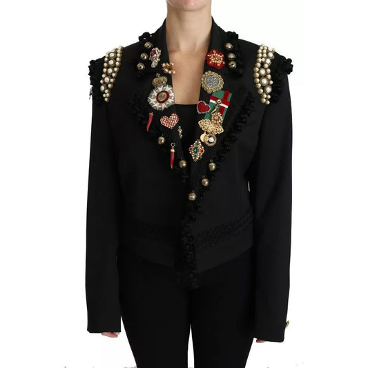 Dolce & Gabbana Black Crystal Blazer Coat Wool Jacket Dolce & Gabbana