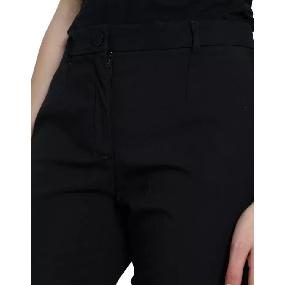 Black Wool High Waist Tapered Trouser Pants