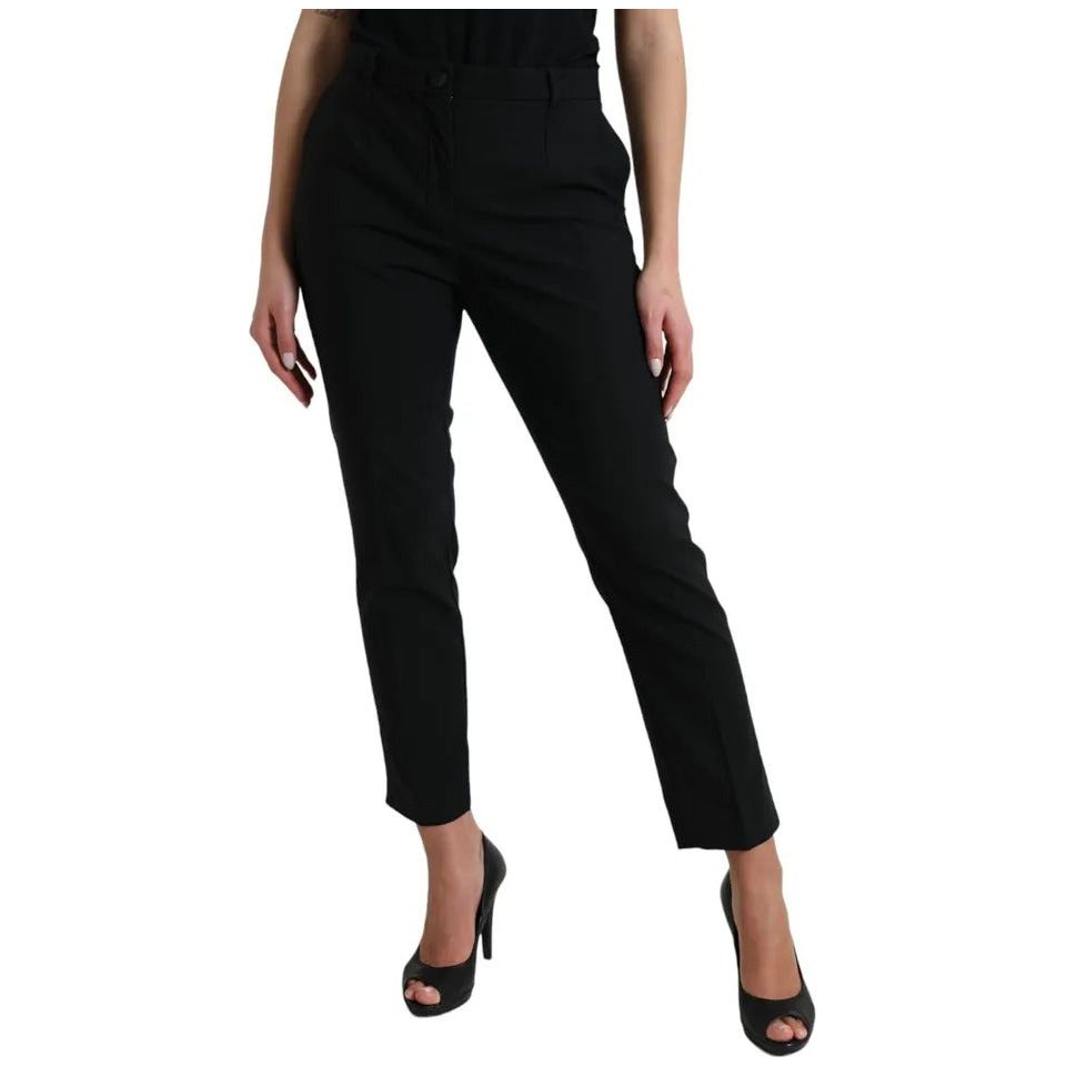 Black Wool High Waist Tapered Trouser Pants