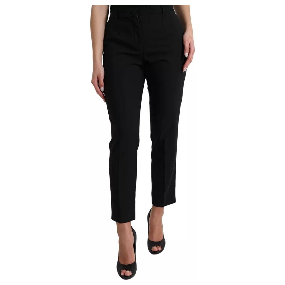 Black Wool High Waist Tapered Trouser Pants