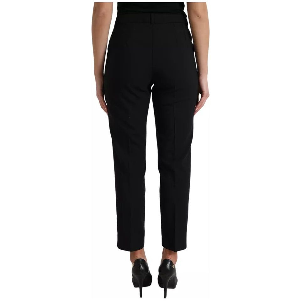 Black Wool High Waist Tapered Trouser Pants