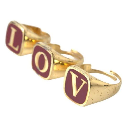 Dolce & Gabbana Gold Brass LOVE Enamel Set of 3 Ring