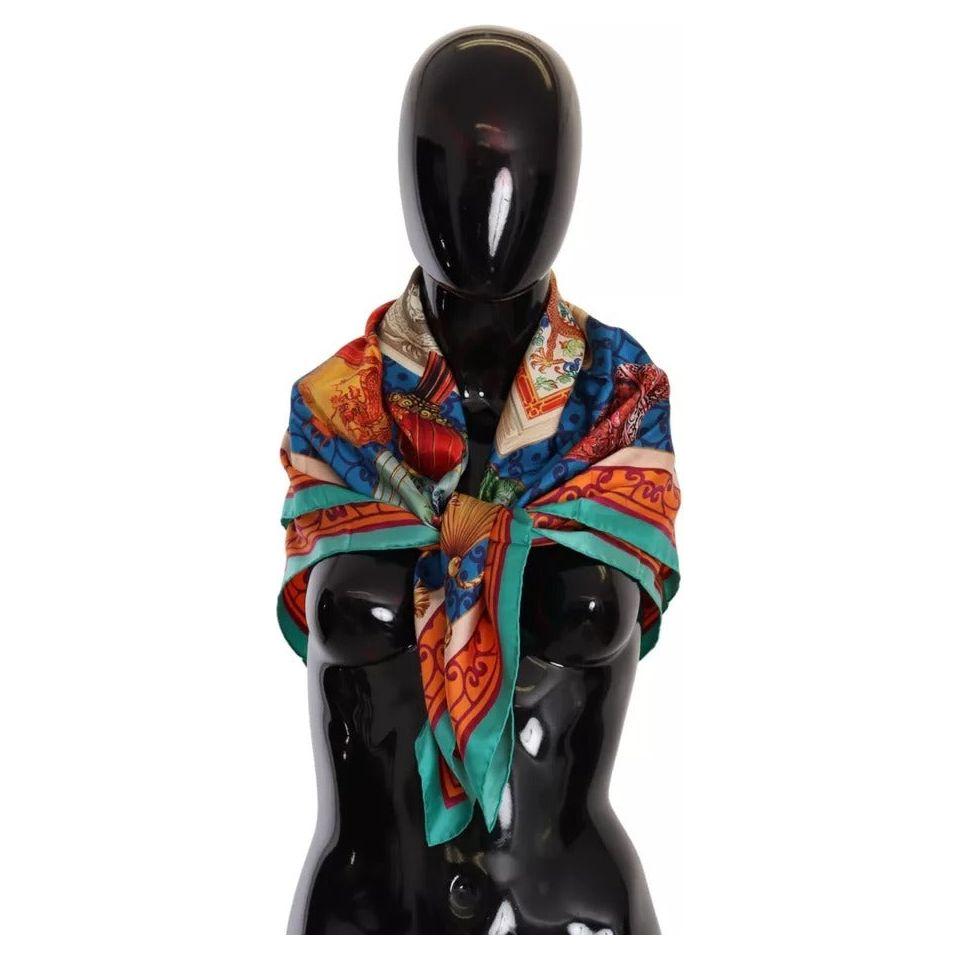 Dolce & Gabbana Multicolor Fans Dragon Nylon Shawl Wrap Scarf Dolce & Gabbana