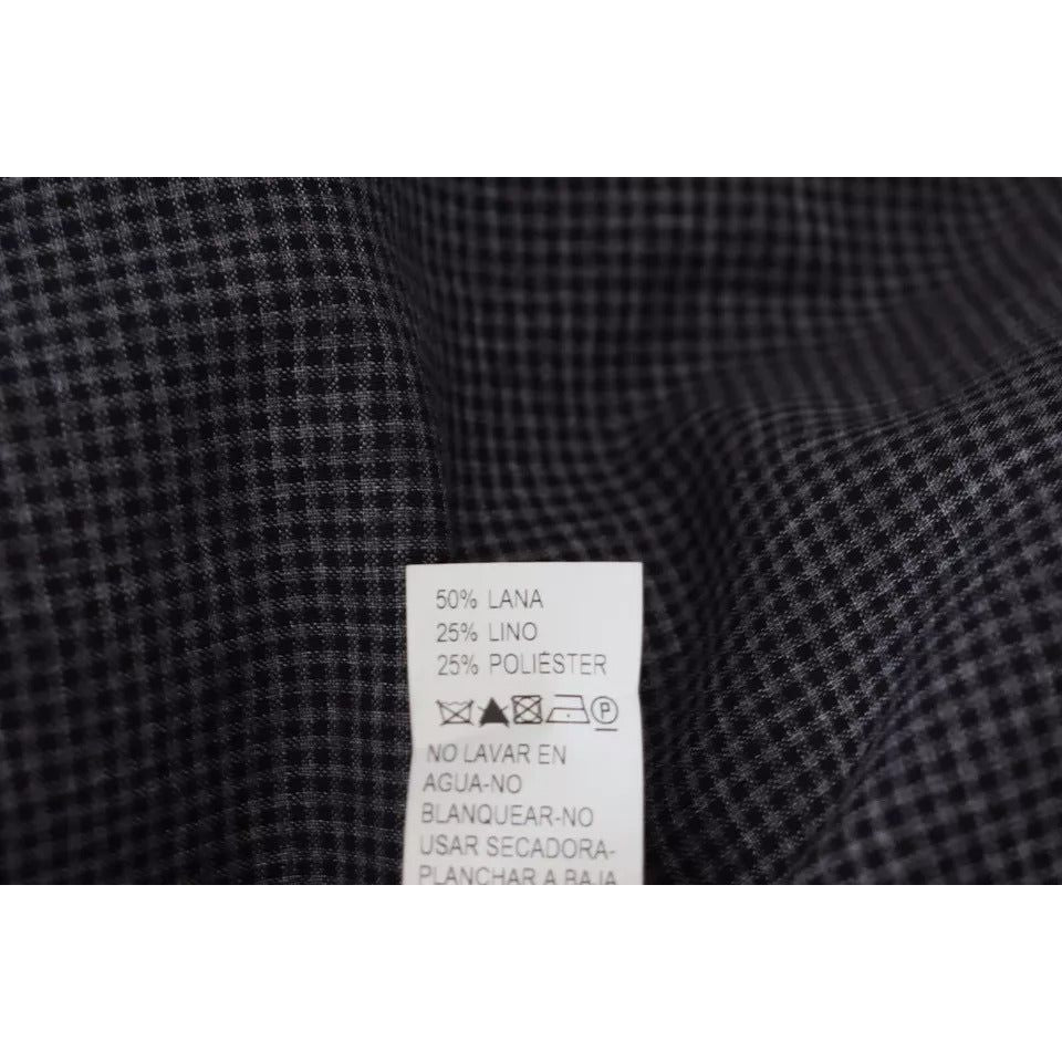 Black Gray Checkered Long Sleeves Collared Casual Shirt