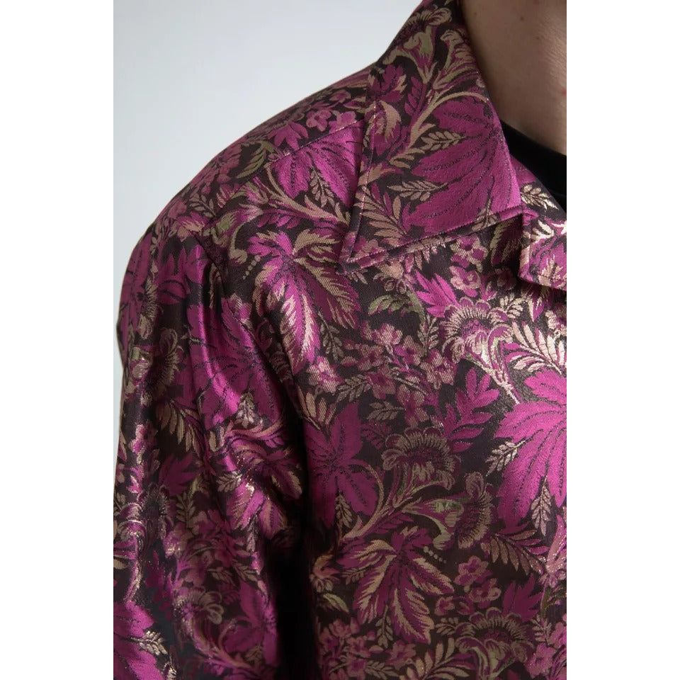 Fuchsia Pink Floral Jacquard Button Down Shirt