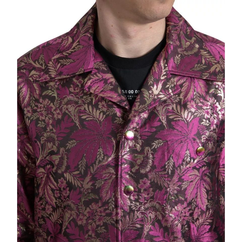 Fuchsia Pink Floral Jacquard Button Down Shirt