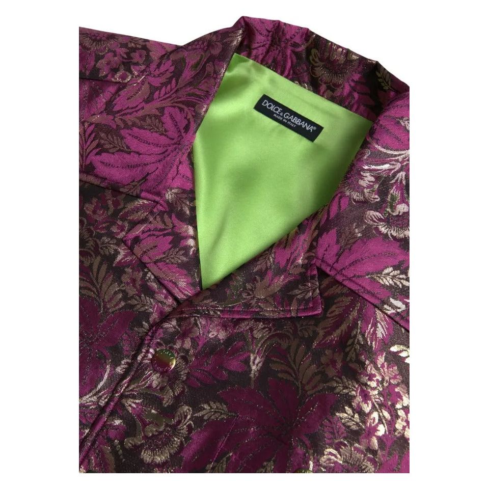 Fuchsia Pink Floral Jacquard Button Down Shirt