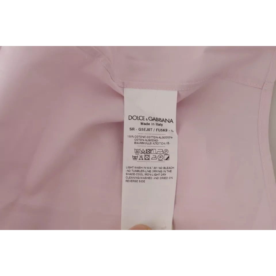 Dolce & Gabbana Light Pink Cotton Dress Formal Men GOLD Shirt Dolce & Gabbana