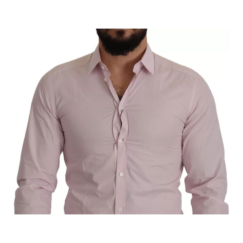 Dolce & Gabbana Light Pink Cotton Dress Formal Men GOLD Shirt Dolce & Gabbana