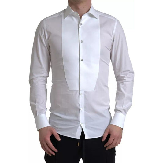 Dolce & Gabbana White Bib Cotton Poplin Men Formal GOLD Shirt Dolce & Gabbana