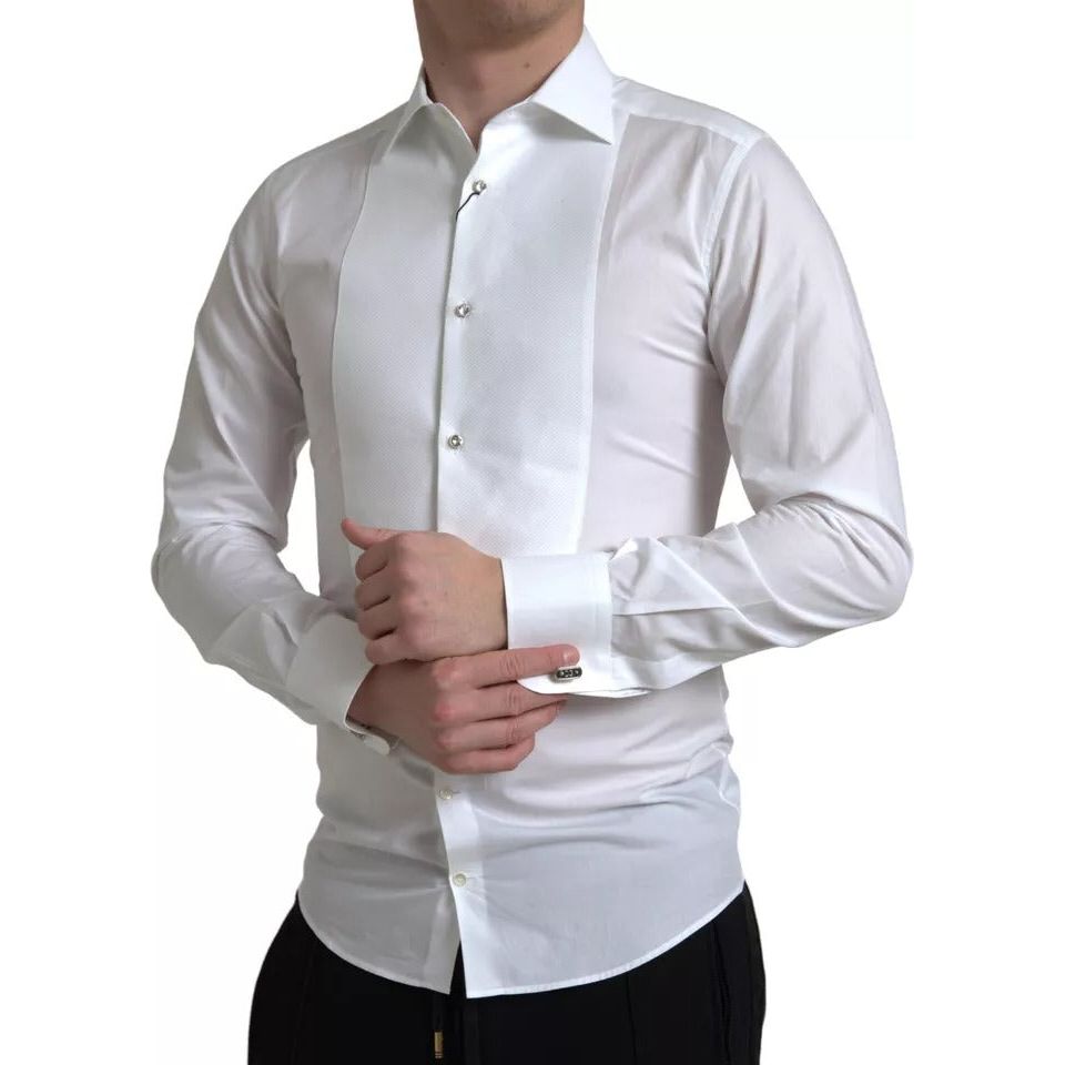 Dolce & Gabbana White Bib Cotton Poplin Men Formal GOLD Shirt Dolce & Gabbana