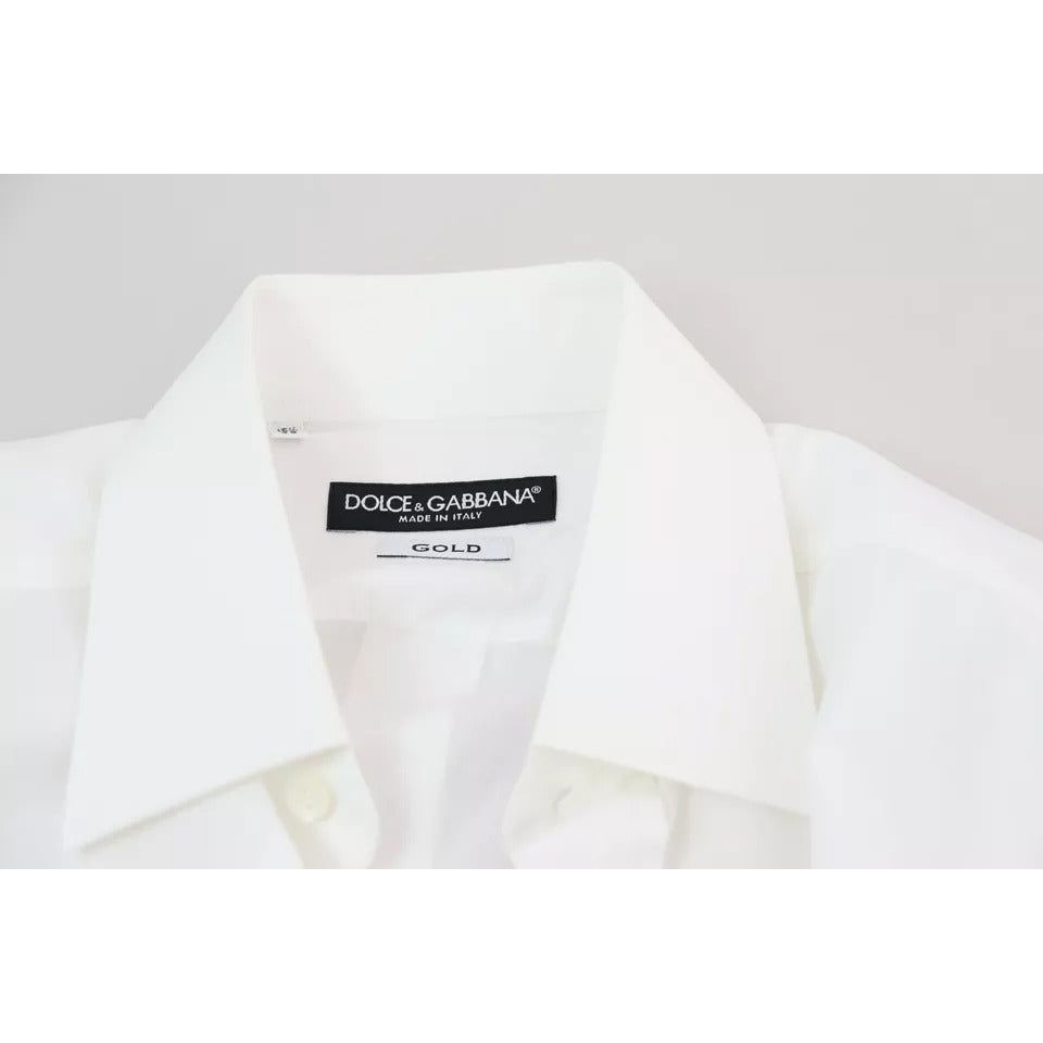 Dolce & Gabbana White Cotton Poplin Dress Formal GOLD Shirt Dolce & Gabbana