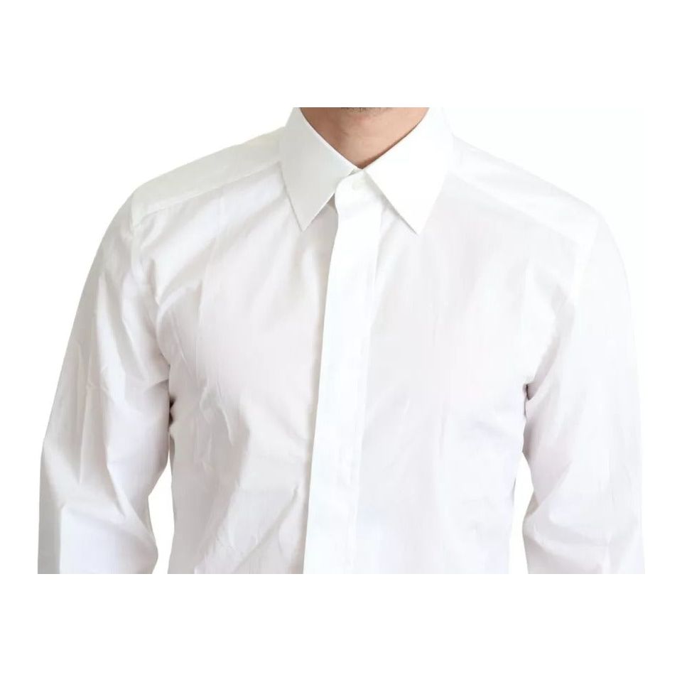 Dolce & Gabbana White Cotton Poplin Dress Formal GOLD Shirt Dolce & Gabbana