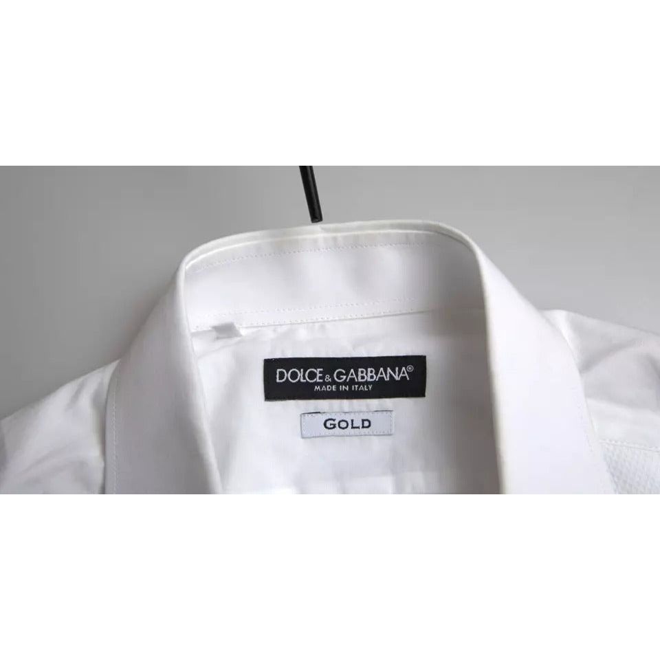 Dolce & Gabbana White Formal Cotton Tuxedo Dress GOLD Shirt Dolce & Gabbana