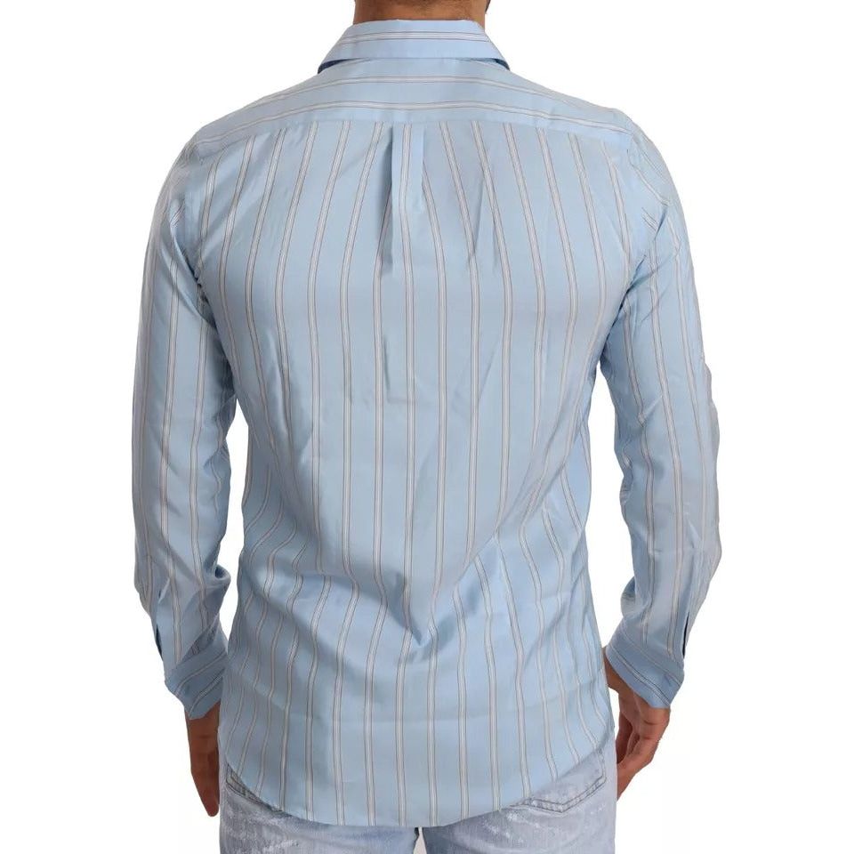 Dolce & Gabbana Blue Striped Silk Formal Dress MARTINI Shirt Dolce & Gabbana