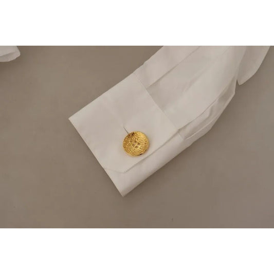 Dolce & Gabbana White Cotton Collared Long Sleeves Formal Shirt Top