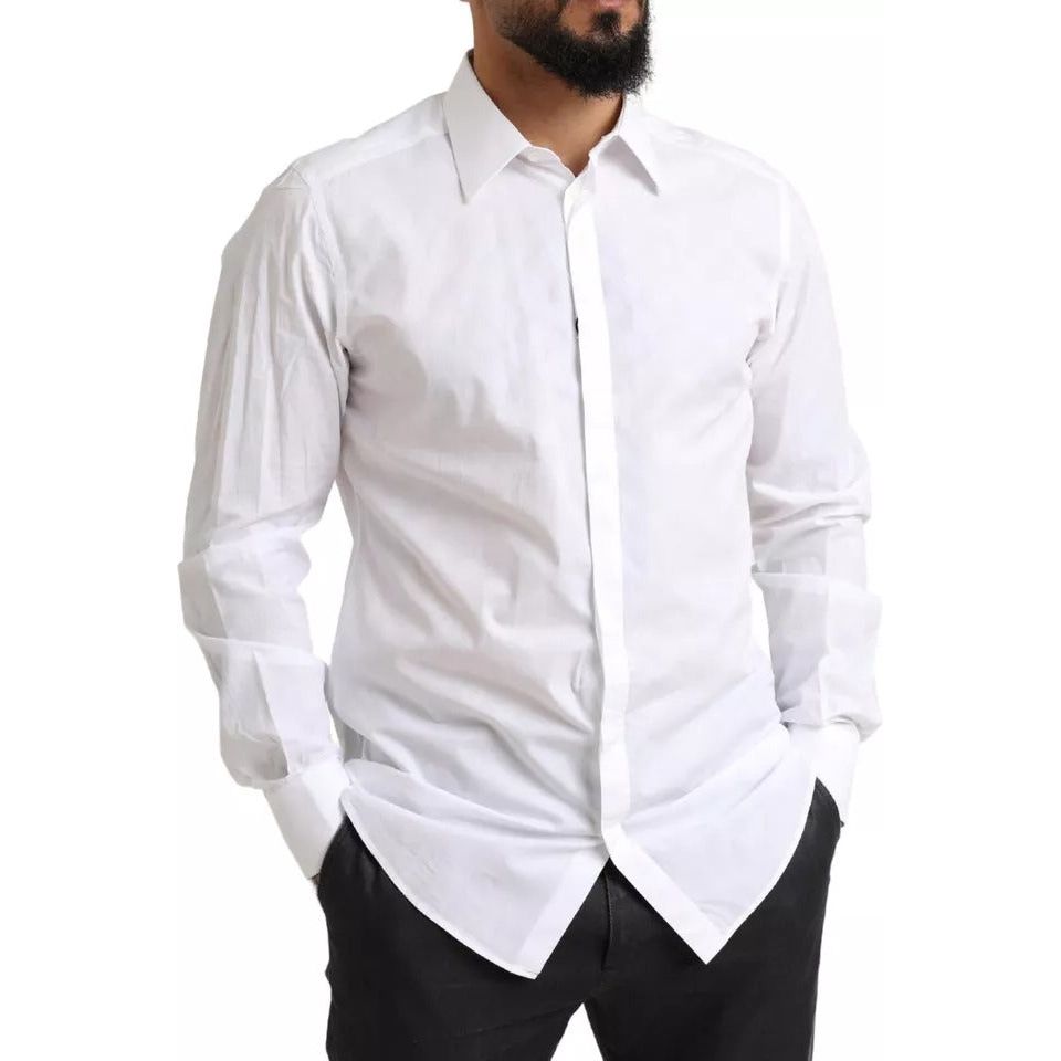 Dolce & Gabbana White GOLD Formal Cotton Tuxedo Dress Shirt Dolce & Gabbana