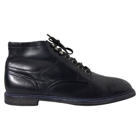 Dolce & Gabbana Navy Blue Leather Lace Up Ankle Boots Shoes Dolce & Gabbana