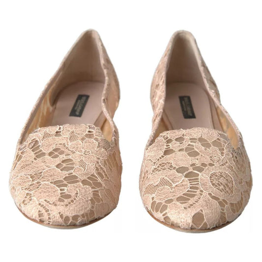 Beige Floral Lace Loafers Flats Shoes